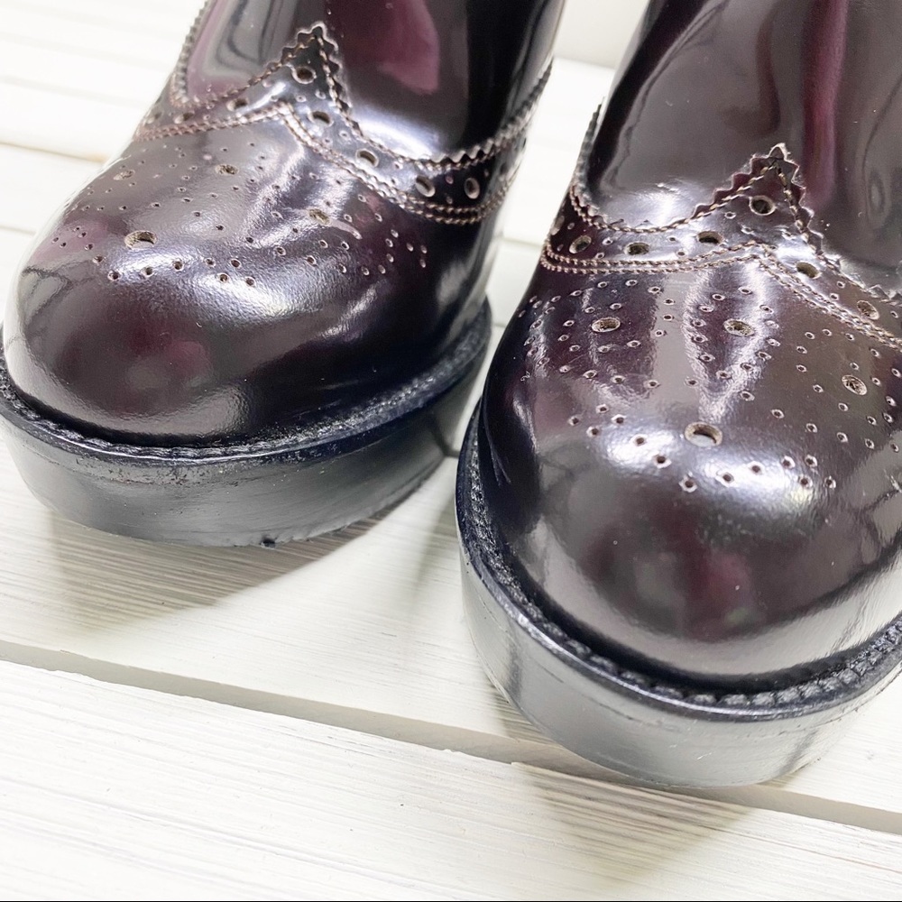 BURBERRY Brogue Chelsea Detailed Wedge Polished Leather Ankle Boots 38 - Picture 12 of 16